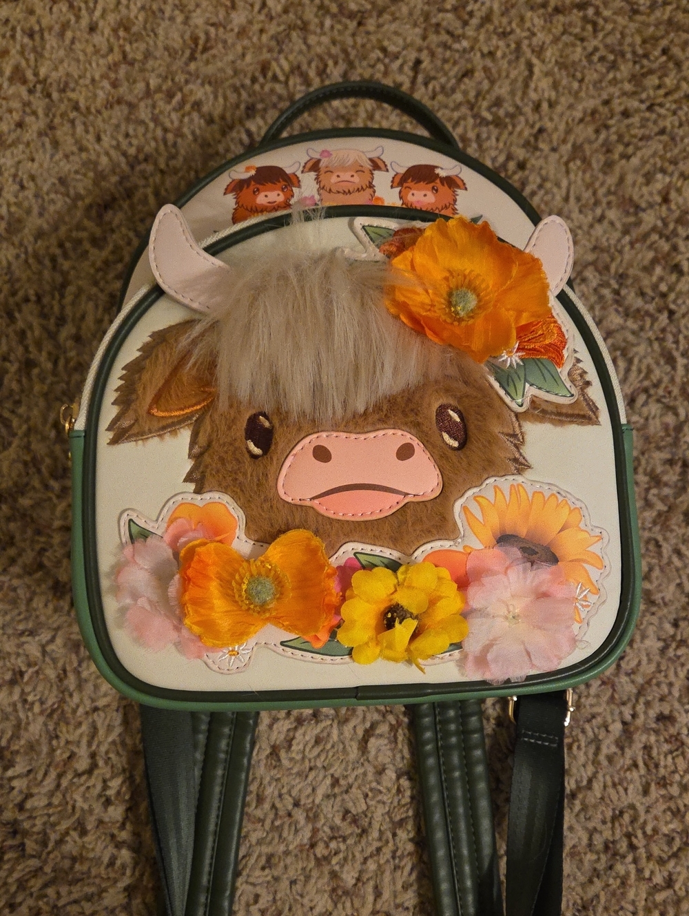 Loungefly Floral Highland Cow Mini Backpack - Green, White, Yellow